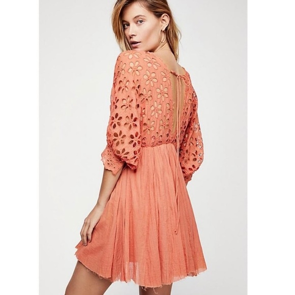 Free People orange eyelet mini dress S - Picture 9 of 10